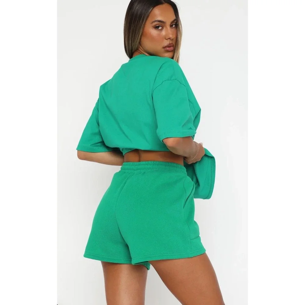 White Fox Boutique Offstage Lounge Set Amazon Green Hoodie and Shorts S/M NWT - Picture 6 of 6